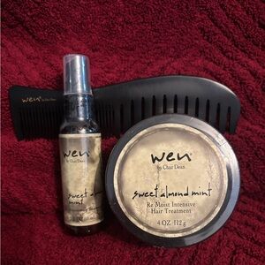 WEN 3-Piece Sweet Almond Mint Kit. Replenishing Mist/HairTreatment & Comb..New